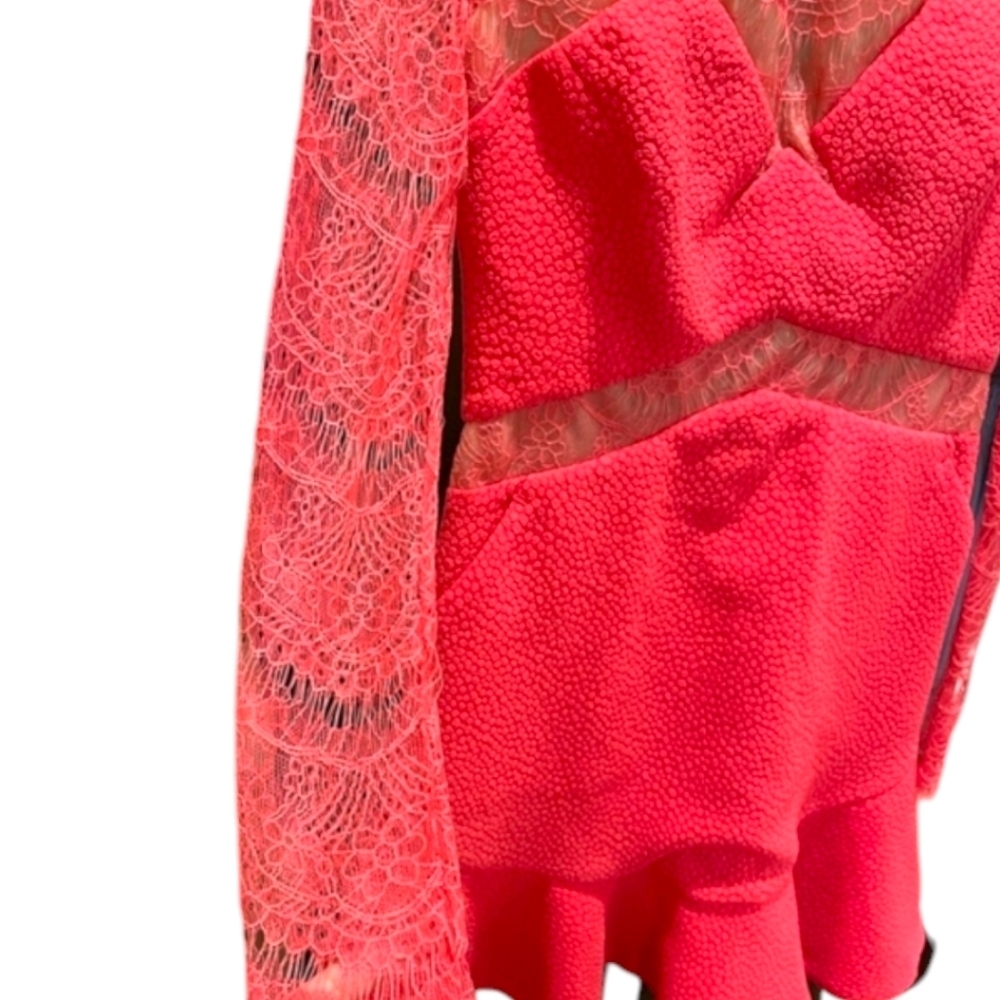 Three Floor Coral Lace Long Sleeve Mini Dress - Picture 7 of 16